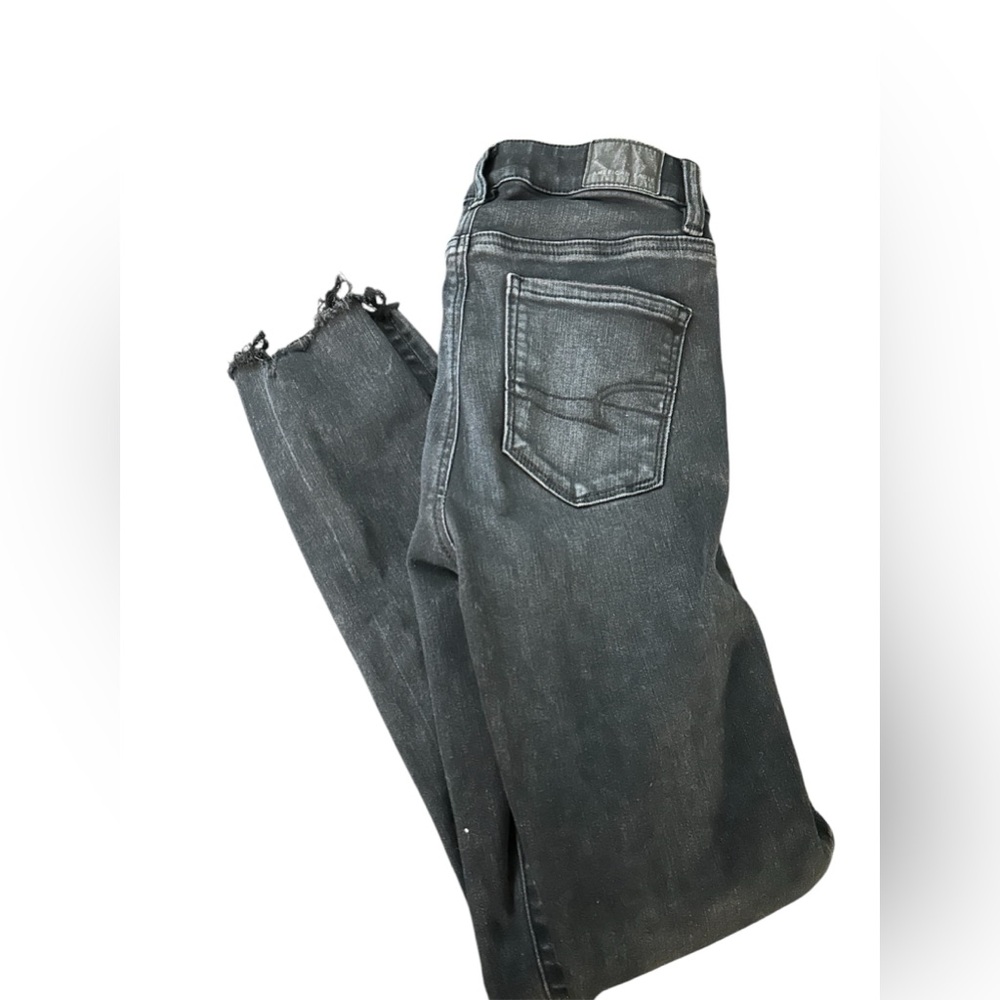 AE Ne(x)t Level Stretch Distressed Faded Black Skinny Jeans with Raw Hem Sz0